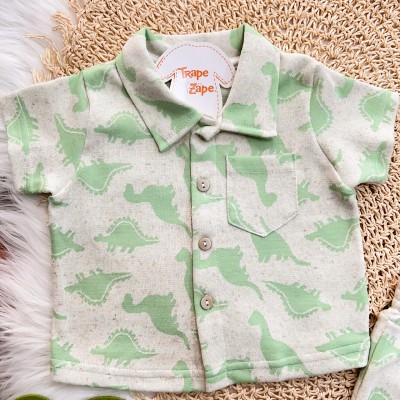 Conj. Camisa e Bermuda em Linho Dinos - Areia e Verde